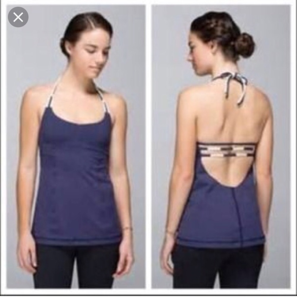 Lululemon wandering yogi navy blue and white tank